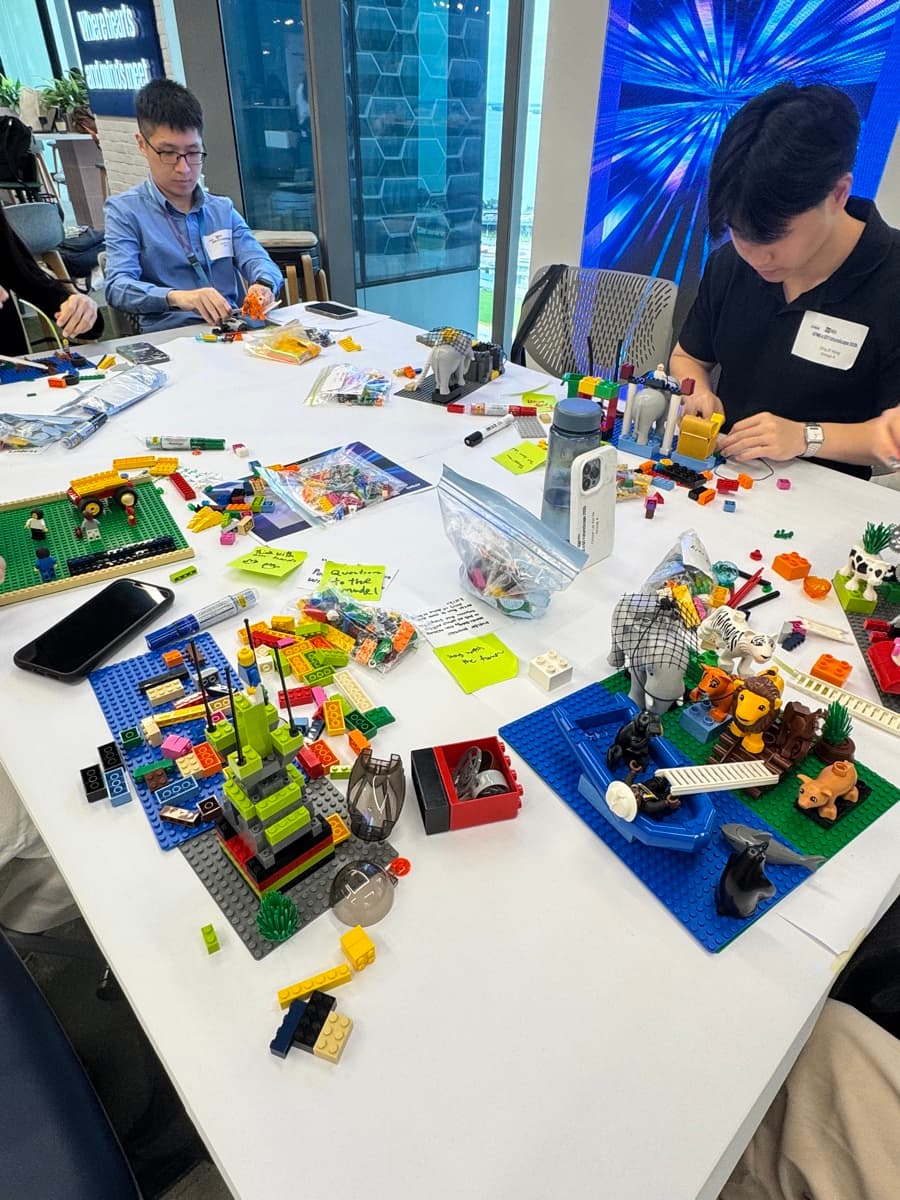 A client team mid-build in a LEGO Serious Play session
