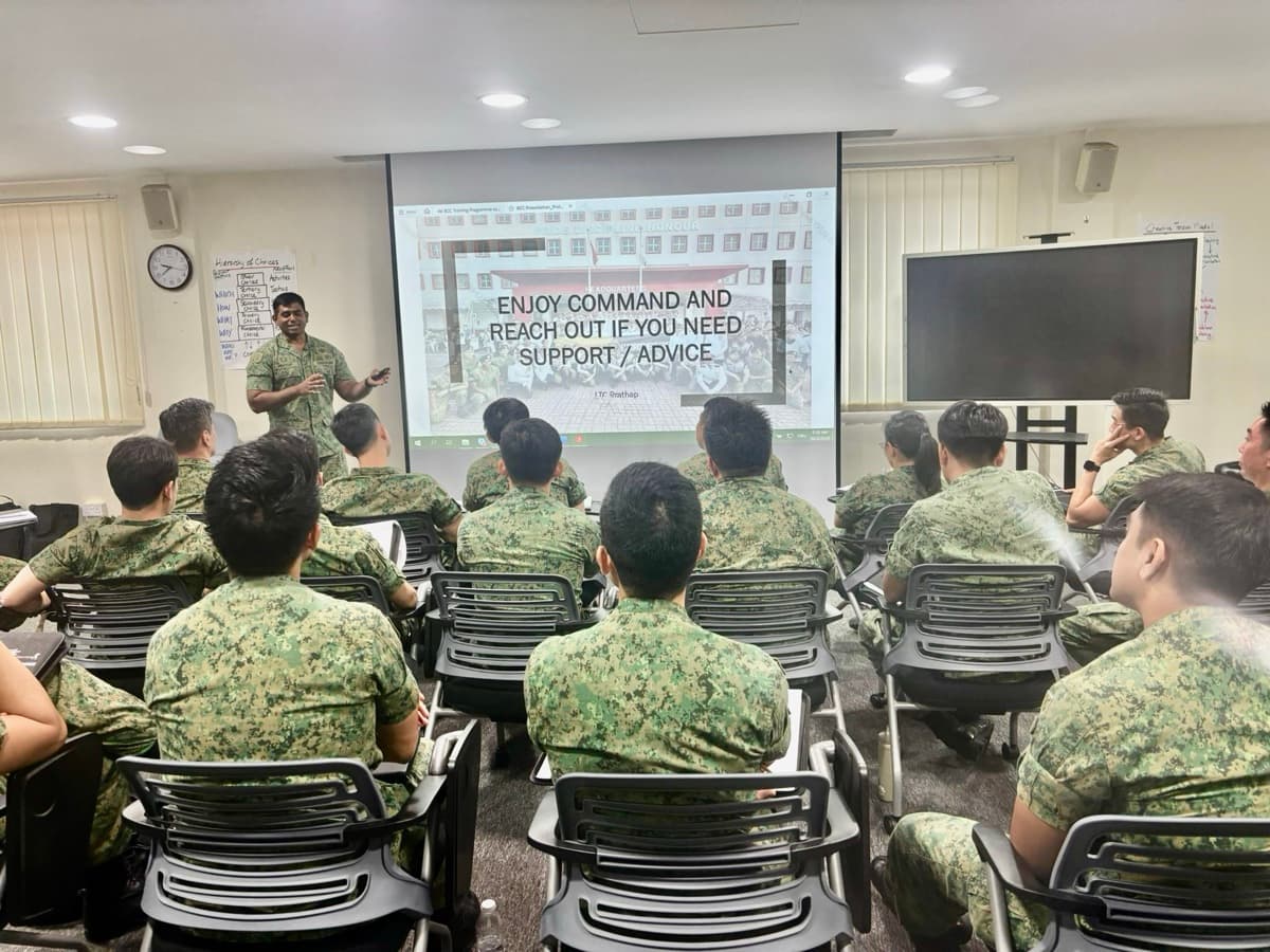 Prathap leading a leadership session for military officers